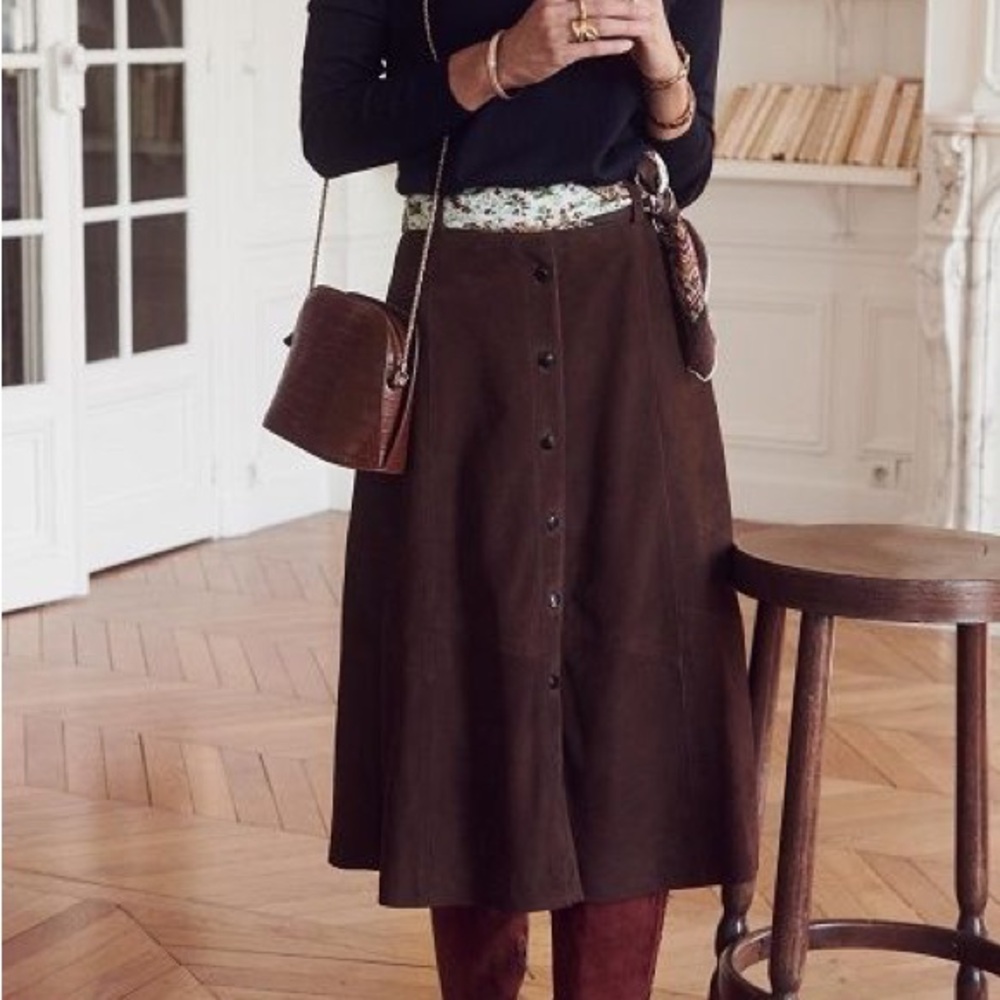 Sézane mocha suede Celine skirt 38/6